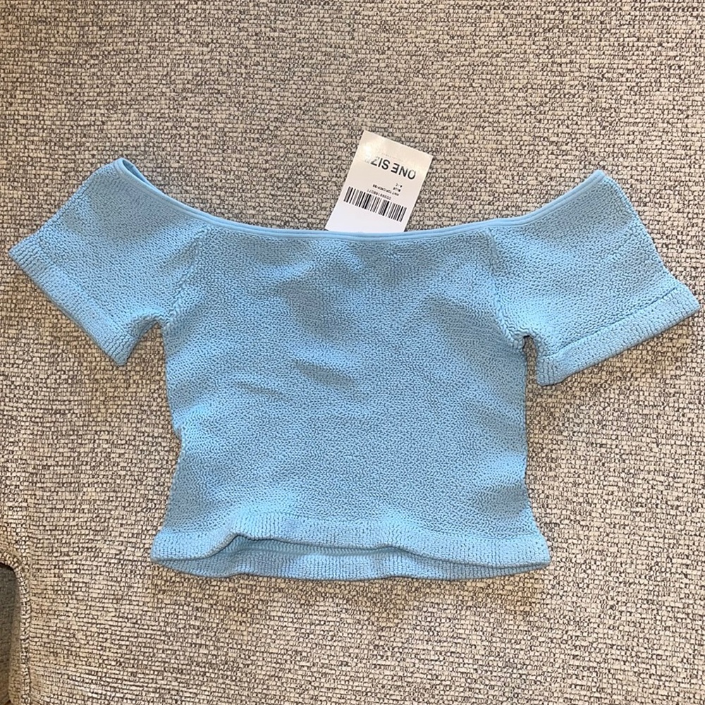 FOREVER 21 blue off the shoulder top ONE SIZE NWT